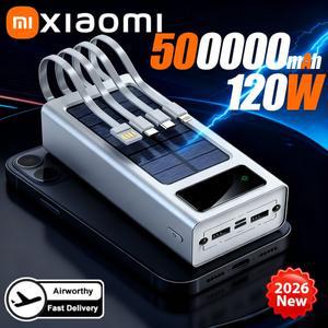 샤오미 태양광 보조배터리 200000mAh 대용량 모바일 파워 고속 충전 듀얼 USB 4-케이블 아이폰 용