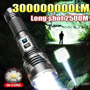 300000LM 초강력 손전등 충전식 XHP360 LED 18650 매우 밝은 장거리 2500M 토치 라이트 야외 방수 전술 플