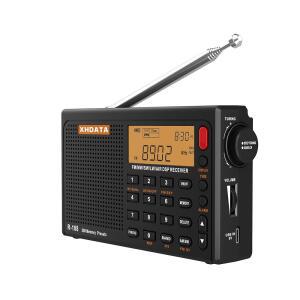XHDATA R108 휴대용 라디오 AM /FM /SW /LW /에어밴드 단파 수신기 배터리 작동 라디오 좋은 수신 훌륭한 사운드 스피커 스테레오 알람 시계 외부 안테나(블랙)