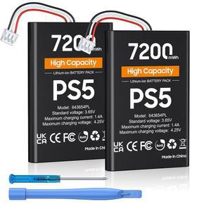 heclynis PS5 컨트롤러 배터리, 블랙 스킨 듀얼센스 컨트롤러용 대용량 2x7200mWh 충전식 배터리 팩, 드라이버 도구 세트가 있는 PlayStation 5용 교체