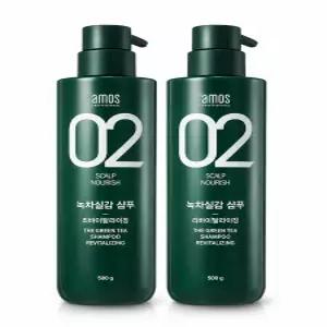 아모스 녹차실감 지성(산뜻한 타입) 샴푸  500g, 2개