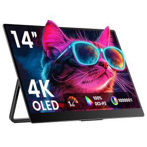UPPERIZON 휴대용 모니터 14인치 4K 3840X2400 PS5 노트북 모니터, 100% USB-C OLED XBOX용, 스피커가 VESA 및 호환 디스플레이, DCI-P3 있는 킥스탠드 PC 100000:1 외부 HDMI 여행 서피스 맥북
