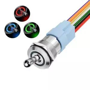다이어텍 라이트형 12V 방수 토글 스위치 IP67 12볼트 LED RGB (적색 녹색 청색) 16mm