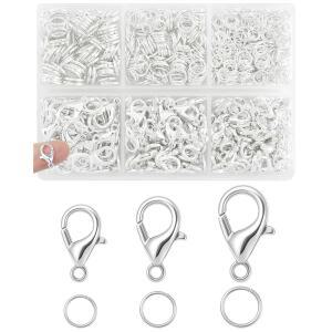 900PCS FIVEIZERO 랍스터 집게 및 점프 링 세트 - 목걸이, 팔찌, 열쇠고리 및 DIY 보석 제작 용품용 실버 주얼리 클립
