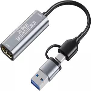 VIXLW HDMI 캡처 카드 4K USB/USB-C 장치 스트리밍 및 녹음용 비디오 Windows/Mac OS/OBS와 함께 작동