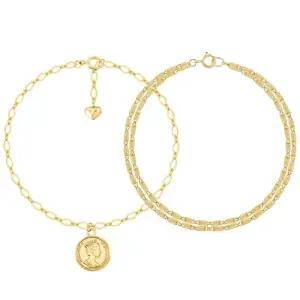 [One+One]14K GOLD 엘리자베스 코인 팔찌+트윈 모노스틱 팔찌 세트
