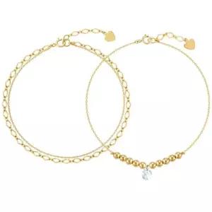 [One+One]14K GOLD 도즈 2줄 레이어드 체인 팔찌+글리밍 볼 체인 팔찌 세트