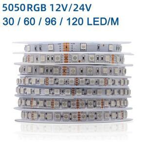 5m 12V 24V DC RGB LED 스트립 30LED/m SMD 5050 유연한 조명 테이프 8mm 10mm PCB 장식용