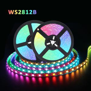 5050 RGB LED 스트립 주소 지정 가능 DC 5V 3핀 WS2812B IC 60 IP30 IP65 램프 방수 라이트 테이프 칩 5M