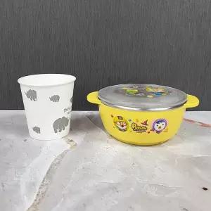 유아식기 스텐공기 논슬립 밥그릇 투명뚜껑 아동식기