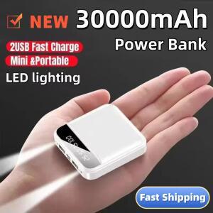 30000mAh 초고속 충전 전원 디스플레이 내장 케이블 외부 배터리 iPhone Xiaomi Samsung 용 미니 휴대용 보