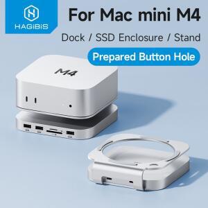 Hagibis USB C 허브, M.2 SSD 인클로저 포함, 맥 미니 M4/M4 프로 스탠드, C타입 도킹 스테이션 SSD 케이스