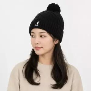 캉골 K4460SM BLACK 케이블 니트 폼폼 비니