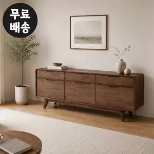 조엘 프리미엄 라운드 거실장 원목 높은 tv장 1800 월넛