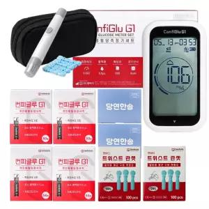 젠바디 컨피글루 G1 혈당 측정기+시험지 200매+체혈침 210개+알콜솜 200장 올인원 혈당검사기 효도선물세트