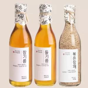 미식상회 100% 대용량 저온압착 참기름 350ml+들기름 350ml+볶은참깨180g