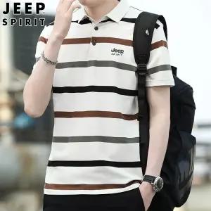 JEEP SPIRIT 남성용 반팔 여름 스트라이프 카라넥 캐주얼 티셔츠