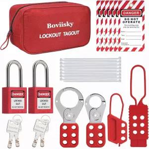 Boviisky 빨간색 안전 자물쇠 래치 세트 LOTO 태그 전기 잠금/태그아웃 키트가 포함된 키트 열쇠 다름