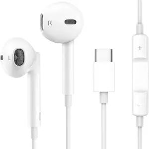 iPhone 17/17 Pro/16/16e/15 Max/Plus용 USB C 헤드폰 lPad 타입 이어버드 유선 이어폰 마이크 및 리모컨