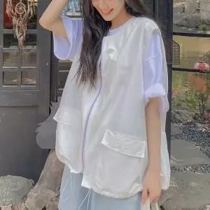 노카라 라운드넥 집업 조끼 밑단스트링 루즈핏 여성 빅사이즈