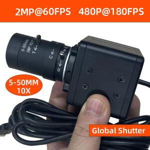 2MP 1200P 60FPS 480P 180FPS 고속 글로벌 셔터 USB 산업용 컬러 카메라 5-50mm 10x 줌(윈도우 안드로이드