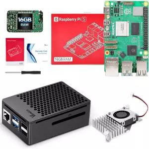 Vemico Raspberry Pi 5 16GB 키트 파이 보드 포함 액티브 쿨러 보호 케이스 보증 카드 및 드라이버 RAM