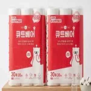 엑소 큐트베어 3겹천연펄프 화장지 휴지 30롤 2팩