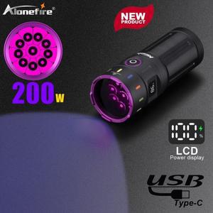 200W 365nm LED UV 손전등 강력한 블랙 라이트 토치 USB 충전식 Catdog Tinea 소변 얼룩 전갈 돈 자외선 램