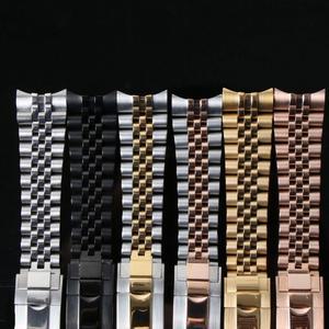 NH35 서브 호환용 쥬빌레 케이스용 20mm 시계줄 904L 스테인리스 스틸 시계 스트랩 글라이드 락 버클 실버