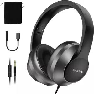 마이크가 장착된 어윙 W2 유선 헤드폰 3.5mm AUX 및 USB C 어댑터 17 16 15 삼성 노트북 PC 인라인 컨트롤