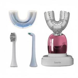Sunartec 360 U자형 칫솔, 성인용 새로운 업그레이드 소닉 전동 다중 브러시 헤드 옵션, IPX7 방수, 이동이 제한된 사람들에게 적합한 청소기