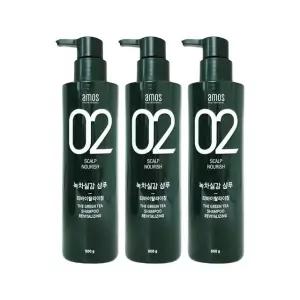 [amos] 아모스 녹차실감 샴푸 500g 3개 리바이탈 라이징 두피 모발 케어