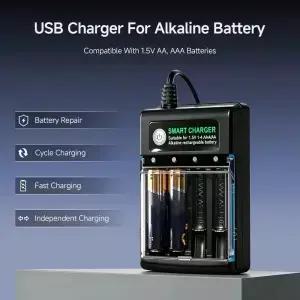 AA AAA 1.5V 충전식 알카라인 배터리용 스마트 충전기 독립 안전 4슬롯 USBA 케이블 커버