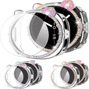 삼성 갤럭시 워치 8 스크린 프로텍터 40mm 귀여운 고양이 여성용 2+2팩 블링 다이아몬드 케이스 커버