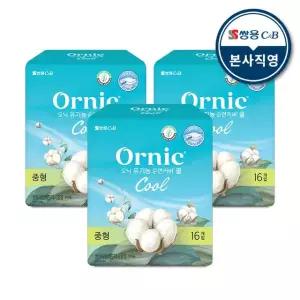 오닉 유기농 순면커버 쿨 생리대 중형 16p 3팩