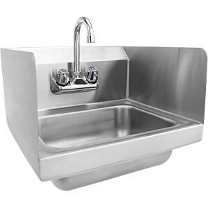 Express KitchQuip 15인치 x 17인치 스테인리스 스틸 벽걸이 핸드 싱크 구스넥 수도꼭지 사이드 스플래시 u2013 NSF 인증 상업용 핸드워싱 분지 포함