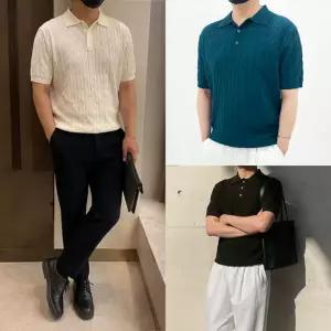 남자 남성 여름 반팔 카라티 니트 티셔츠 케이블 데일리 베이직 기본핏 6color 리젠트 반팔 카라티