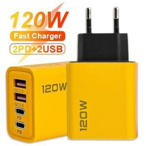 120W 빠른 충전 4 포트 휴대 전화 충전기 QC3.0 USB 유형 C 충전기 듀얼 PD USB 벽 어댑터 iPhone Samsung