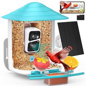 BIRDSNAP TUC 카메라가 있는 새 모이통, 애호가를 선물 자동 뷰 4-IN-1 HD, 감지 비디오 AI 퍼치, 32GB 및 2K 카드 야외 위한 태양열 식별 카메라 패널 160 이상적인 무선 알림