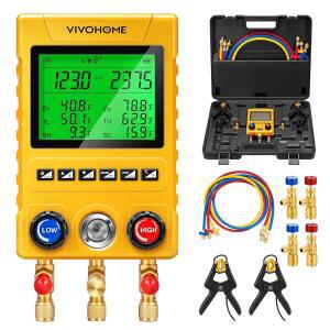 VIVOHOME 디지털 HVAC 매니폴드 게이지 세트 R134A R410A R32 R1234YF R454B 냉매 충전 키트용 유선 온도 클램프 프로브 2개와 호스 3개가 포함된 냉장 AC