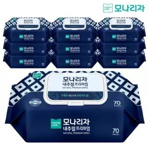 모나리자 내추럴 프리미엄 물티슈 캡형 70매 10개