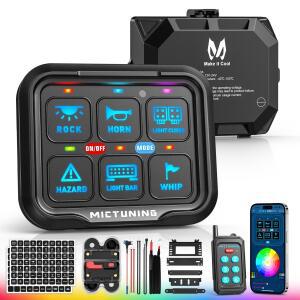 MICTUNING P8Y RGB 6/8 갱 스위치 패널 - 무선 앱 및 230FT 원격 제어  IP67 방수 회로 박스 릴레이 시스템