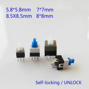 10 개/몫 5.8x5.8 7x7 8x8 8.5x8.5mm 자동 잠금/잠금 해제 푸시 촉각식 전원 마이크로 스위치 6 핀 버튼
