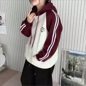 후드티 여성 스포티 티셔츠 3색 배색 상의 풀오버 캐주얼