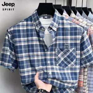 JEEP SPIRIT 남성 여름 반팔 체크 셔츠 캐주얼 오버핏 데일리 남방