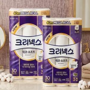 크리넥스 데코앤소프트 화장지 3겹 30롤 40mx2개