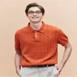 헤지스 남성 25SS 파스텔 오렌지 케이블 반팔 니트 HZSW5B558R2