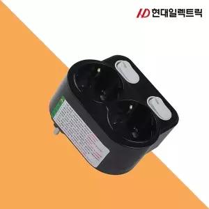 현대일렉트릭 2구 10A 개별스위치 회전형 멀티탭 블랙