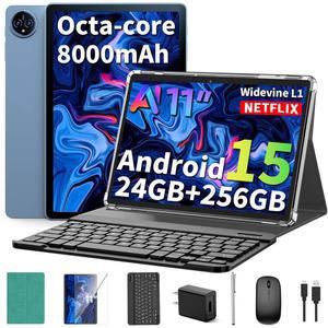 2026 11인치 안드로이드 15 태블릿(키보드 포함) 24GB+256GB+2TB 확장 제미니 AI 옥타코어 8000MAH 5G WIFI 와이드바인 L1 GMS GPS 케이스 마우스 스타일러스(그린 케이스 포함) 태블릿 2대