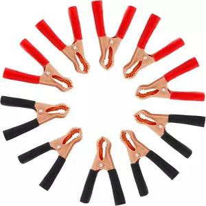 Qjaiune 10Pcs 50A 절연 악어 클립 전기 헤비 듀티 클램프 배터리 교체 케이블 금속 스프링 적재 점퍼 레드